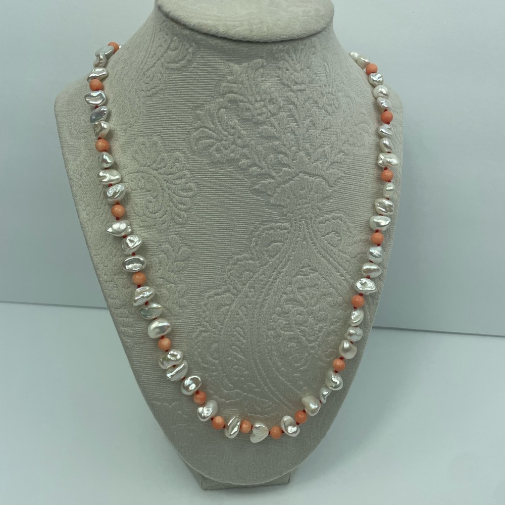 Elegant Pearl and Coral Necklace 14k clasp